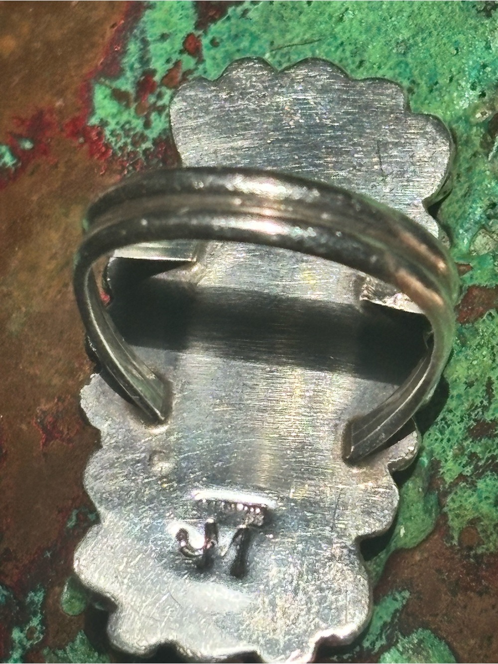 🌟Vintage c.1970 signed Navajo Sterling turquoise cluster ring 🌟 - Picture 4 of 4